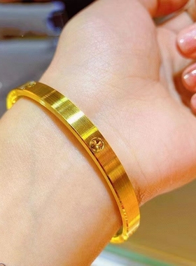 钻纹手镯手环时尚简约真沙金仿真婚礼实心手镯送老婆闺蜜永不掉色