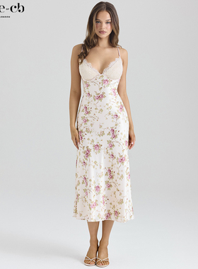 House of CB甜美迷人象牙白花卉印花缎面中长连衣裙Felicity
