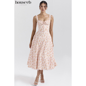 House 休闲度假风桃色印花棉质太阳裙Rosalee