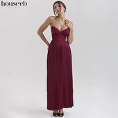 House 连衣裙Marcella 奢华优雅束腰新年春节酒红色褶裥长款