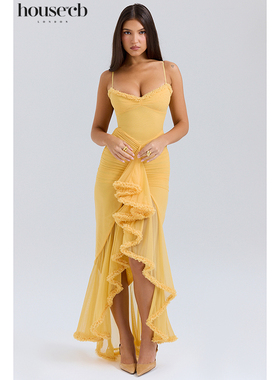 House of CB 性感显身材荷叶边长裙杏色褶饰礼服Gabbi