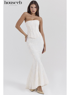 House of CB 优雅低腰复古奶油白刺绣鱼尾半身裙Veronica