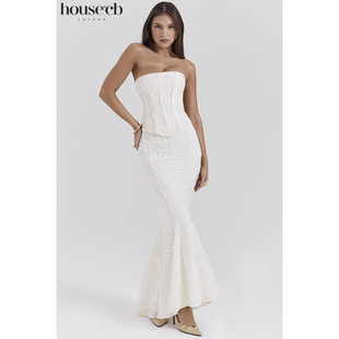 优雅低腰复古奶油白刺绣鱼尾半身裙Veronica House