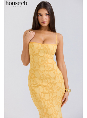 House of CB 高贵优雅束腰杏色蕾丝后背绑带超长鱼尾连衣裙Joan