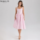 House CB精致优雅粉色印花束腰中长连衣裙Amara