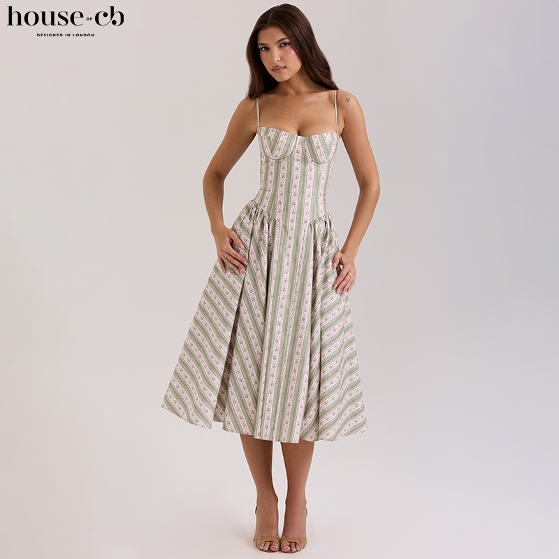HouseofCB精致条纹印花连衣裙
