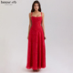 House CB优雅高贵红色金银丝雪纺超长连衣裙Esme