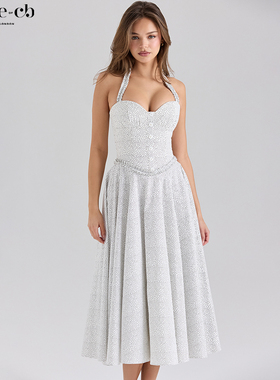 House of CB复古休闲风棉质挂脖式波点中长连衣裙Georgie