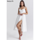 House 收腰开叉白色束腰中长太阳裙Kelly
