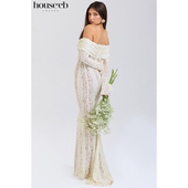 House 高贵优雅复古奶油花卉蕾丝一字领礼服鱼尾裙Belle