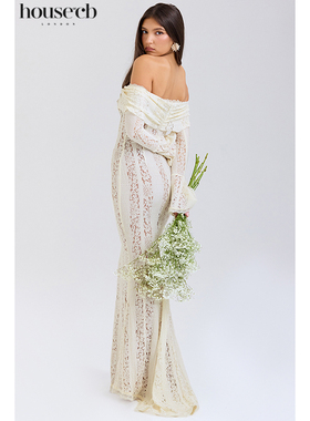 House of CB 高贵优雅复古奶油花卉蕾丝一字领礼服鱼尾裙Belle