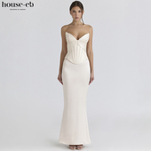 House CB奢华优雅奶油色缎面束腰礼服Eve