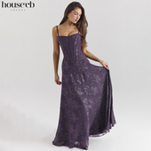 House 轻奢优雅葡萄色闪光雪纺超长连衣裙Esme
