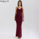 House CB轻盈柔美酒红色垂坠感针织挂脖超长连衣裙Thalina