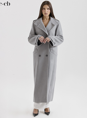 House of CB 时尚干练灰色双排扣高领大衣Sander