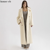 House 干练奶油色双排扣高领大衣Sander 时尚