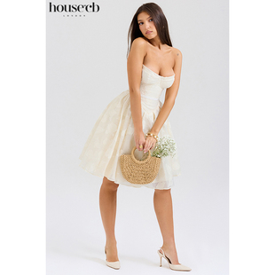 清新甜美束腰复古奶油色花卉抹胸迷你连衣裙Saige House