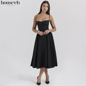 House 优雅显身材黑色束腰中长连衣裙Samaria 秋冬款