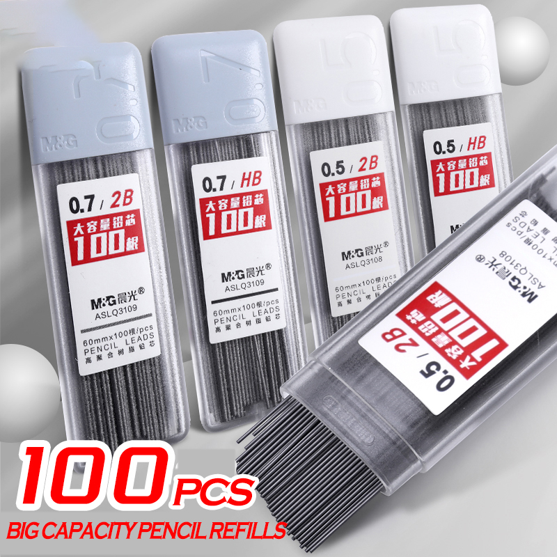 100Pcs Pencil Leads 2B/HB 0.5mm 0.7mm Graphite Lead Mechanic