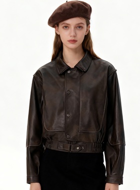 LOLO MIRIAM | 25秋 翻领复古方领短款翻领蝙蝠袖皮衣313W7A017