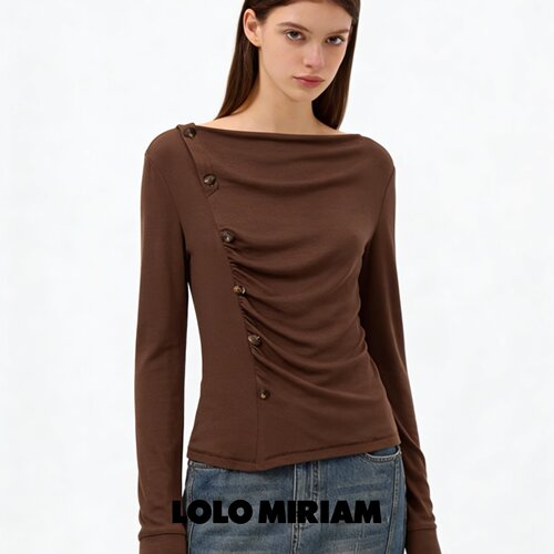 LOLO MIRIAM26秋莱赛尔收褶打底衫法式咖色修身213220C016