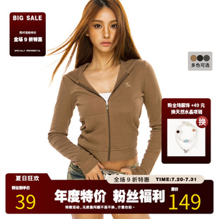 FILIRILI美式 复古三色瑜伽帽衫 连帽短外套女卫衣女2025春夏新款