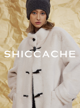 希凯驰25秋设计师款毛绒大衣长款冬季保暖羊角扣133128D038