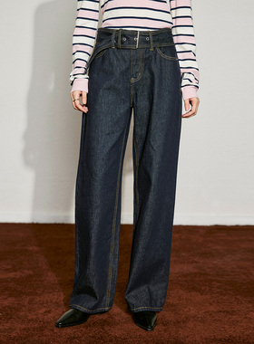 希凯驰25秋牛仔裤女牛仔蓝直筒同色腰带31627Q1N1001
