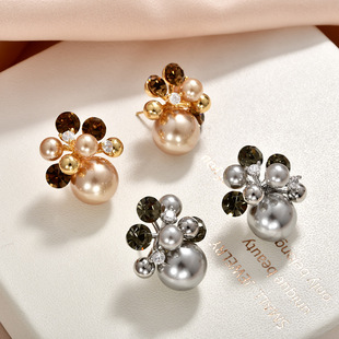 法式 耳环精致轻奢高级感耳饰女 复古气质珍珠立体烟花锆石耳钉时尚