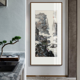 新中式玄关装饰画走廊过道竖版挂画客厅国画山水画背景墙聚财壁画