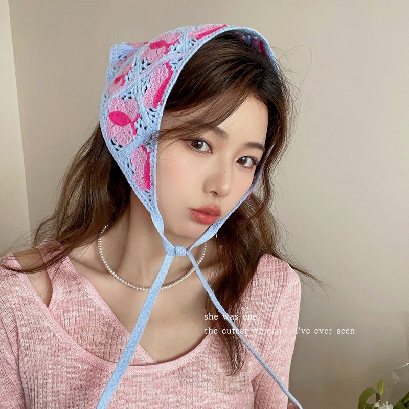 好货法式diy手工针织头巾女春夏2026新款多巴胺甜美绑发发带发箍