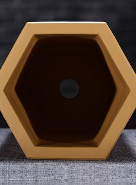 极速精品紫砂花盆兰花盆透气黄色x红色花盆带托盘喷浆六方角高花