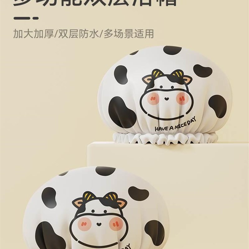 厚双层防水浴帽女款家用沐浴帽儿童头发防湿洗澡帽套厨房防油烟加