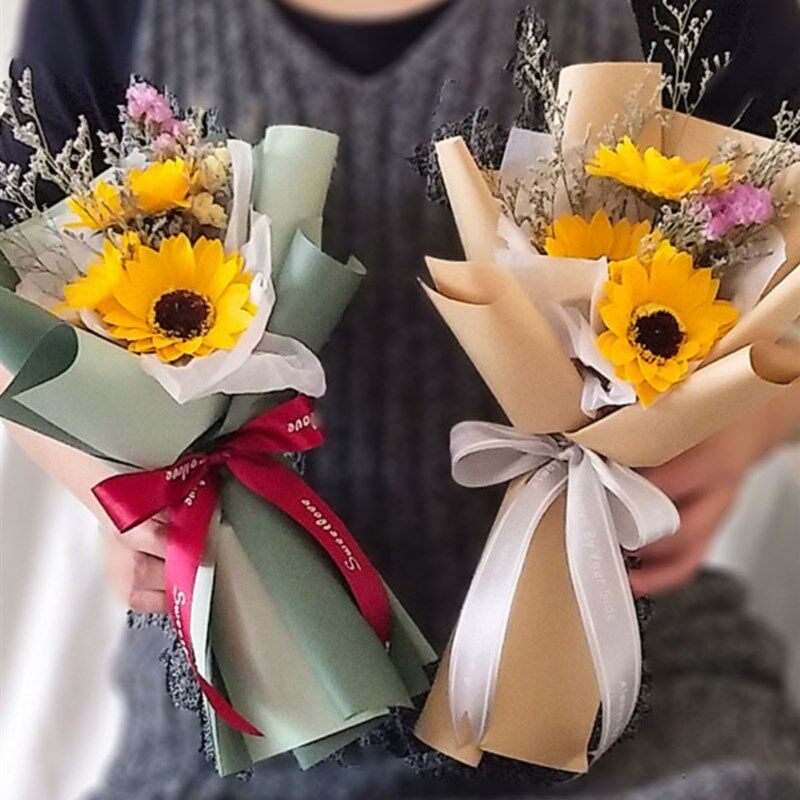 极速教师节向日葵花束单支仿真香皂花干燥花满天星送同学毕业网红