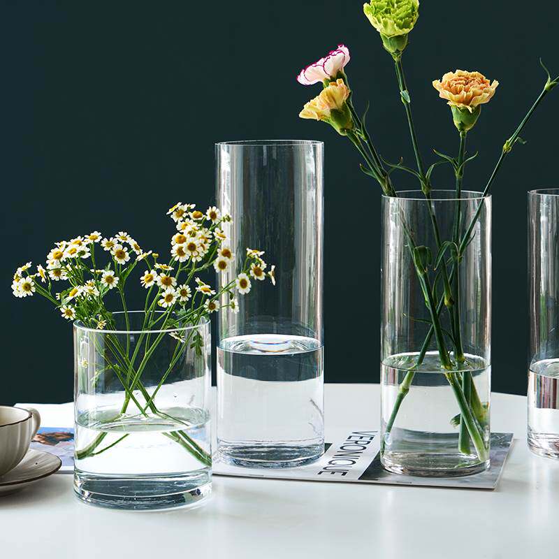 极速新疆西藏包邮简约圆柱玻璃花瓶透明大号直筒水培植物鲜花富贵