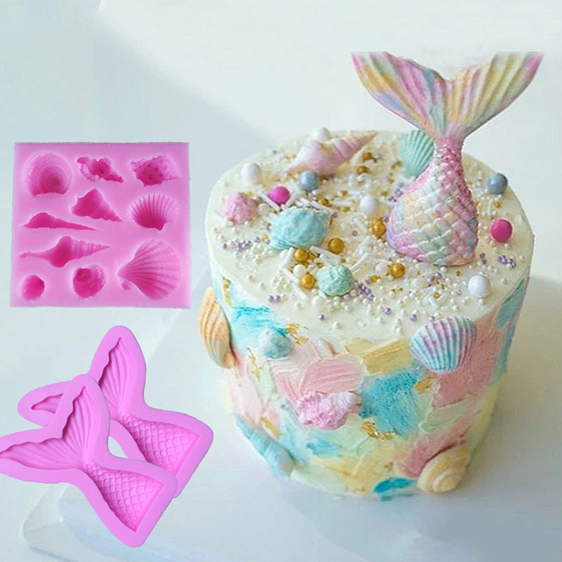 极速1 pcs Silicone Mold Mermaid Tail Conch patten Gum Paste