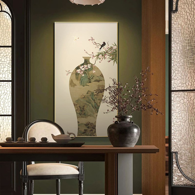 好货山水画茶室挂画禅意新中式入户玄关装饰画中国风花鸟书房壁画