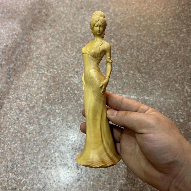 黄杨木雕刻古典旗袍美女摆件中国风古风创意新中式人物女神装饰品