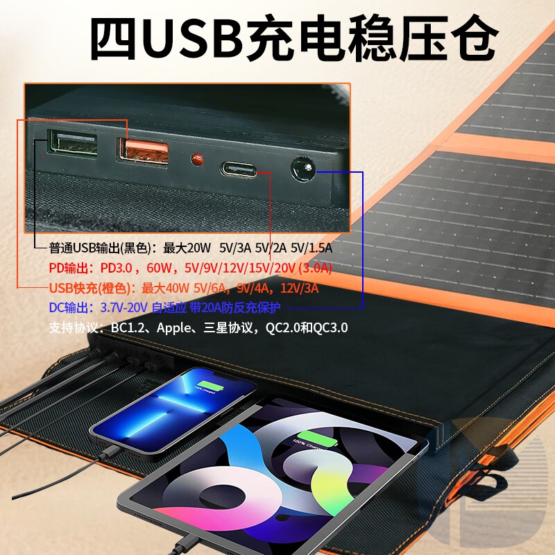 好货太阳能发电板手机户外便携光伏充电板快充折叠包USB充电器5v