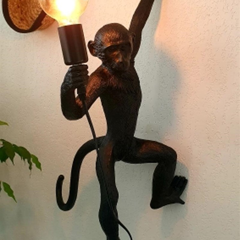 极速European Resin Black White Monkey Lamp Standing Lamp Cre