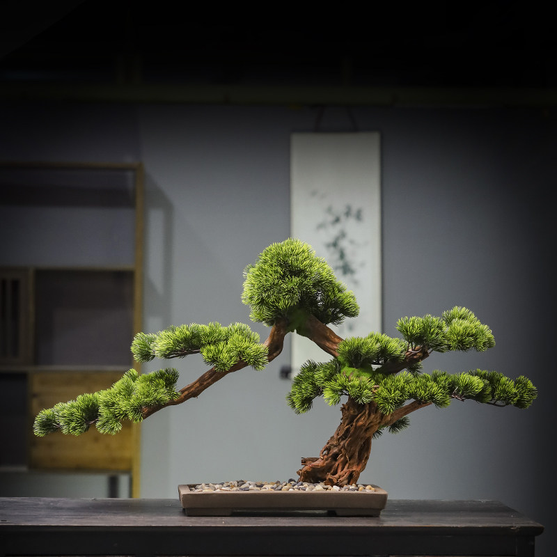 好货仿真绿植迎客松酒店室内摆件办公室桌面造景装饰品假盆栽松树