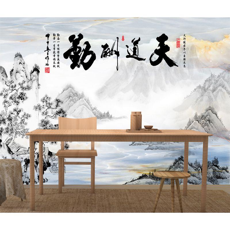 水墨山水壁画自粘背胶壁纸贴画禅意3d风景客厅电视背景墙简约现代