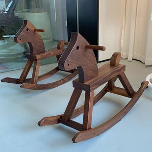 北美黑胡桃木木马实木工艺礼品摆饰儿童摇马摇椅瑶瑶木马摆件周岁