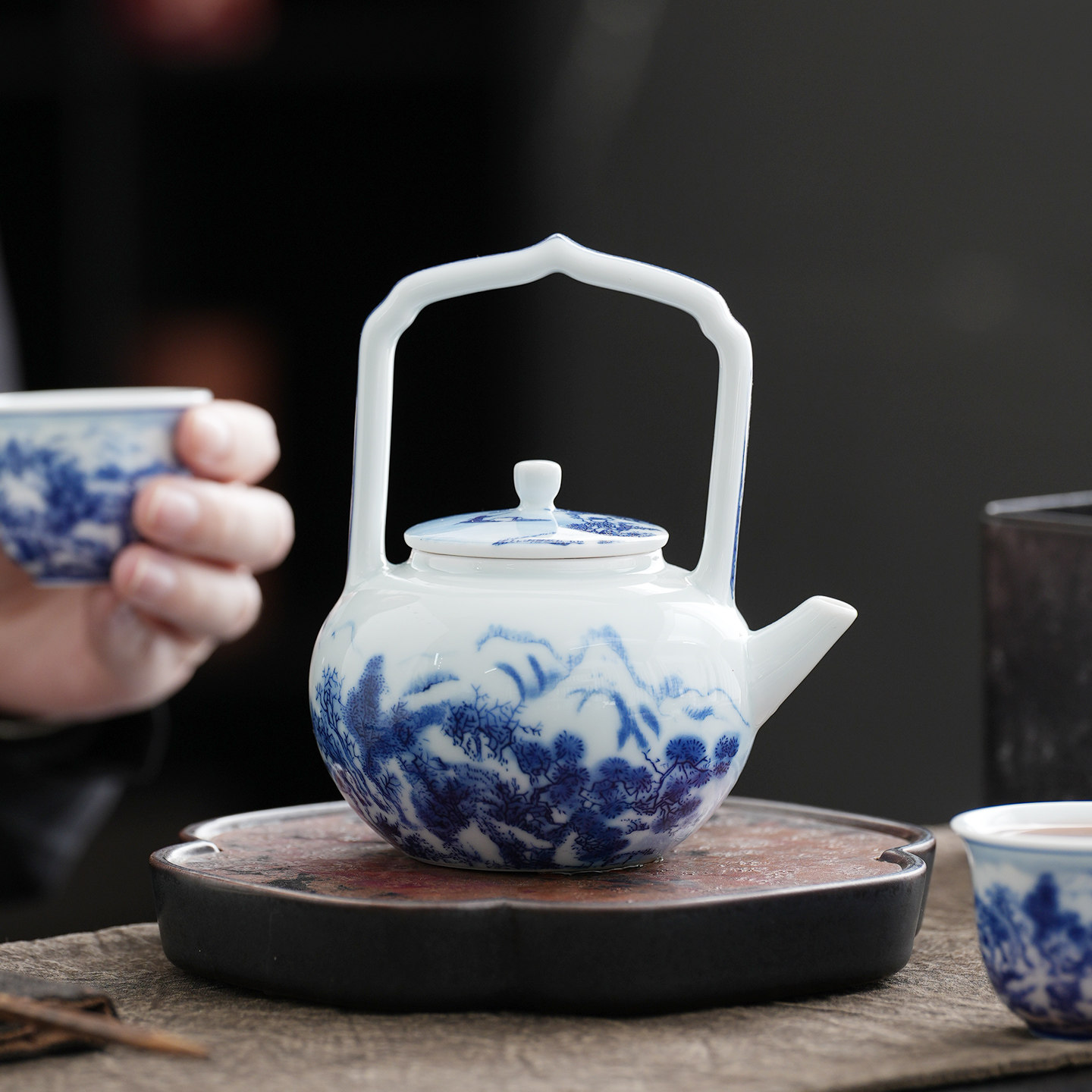景德镇青花瓷陶瓷茶壶提梁壶泡茶壶家用茶室功夫茶具套装精美单壶