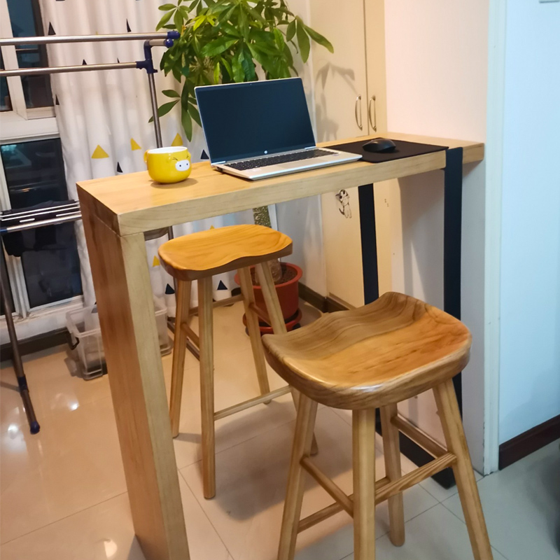 家庭吧台餐桌隔断一体家用客厅原木开放式厨房岛台高脚实木小桌椅