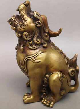 仿古纯铜独角兽貔貅朝天客厅望吼铜书房天铜桌面吼摆件望瑞兽吼天