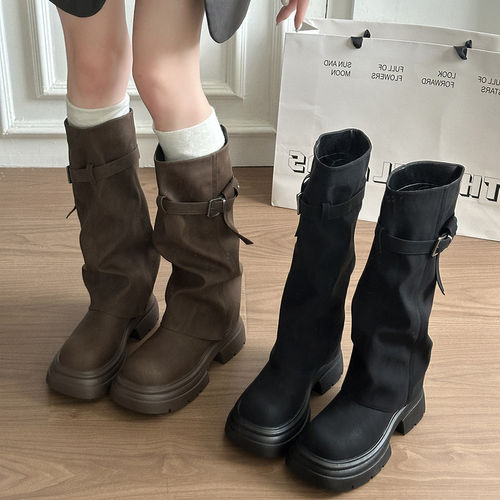6cm【雾面哑光】美拉德裤管靴帅气厚底炸街堆堆骑士长筒靴08