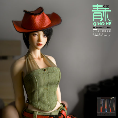 1/6女兵人娃衣复古牛仔抹胸套装