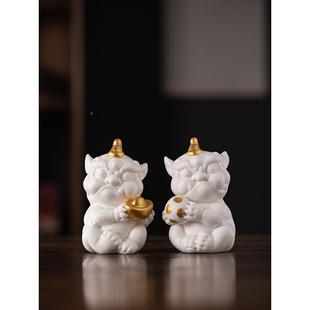 招财貔貅献宝戏球一对陶瓷摆件高档礼品家居客厅桌面装 新中式 饰品