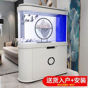 森森子弹头屏风鱼缸客厅家用大型水族箱玻璃1.2米1.5生态落地鱼缸